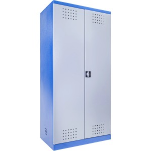 Güde Umweltschrank TYP II aus Stahl, blau-grau, mit Flügeltüren und Belüftungslöchern für Werkzeug und Gefahrstoffe.