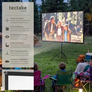 Tectake Beamer Leinwand Cinema Für 4K  Hd  Ultra Hd und Full Hd  Gain Faktor 1 0 Mit Standfestem  Klappbarem Stativ  133 x 75 cm Weiß