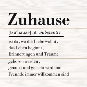 Pro Art Dekopanel "Zuhause" auf Holz, 30x30 cm. Wandbild mit Definition von Zuhause.