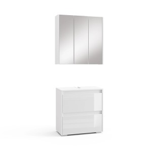 Vicco Badmöbel-Set Majest, 2-teilig, weiß/weiß Hochglanz: Waschbeckenunterschrank und Spiegelschrank.