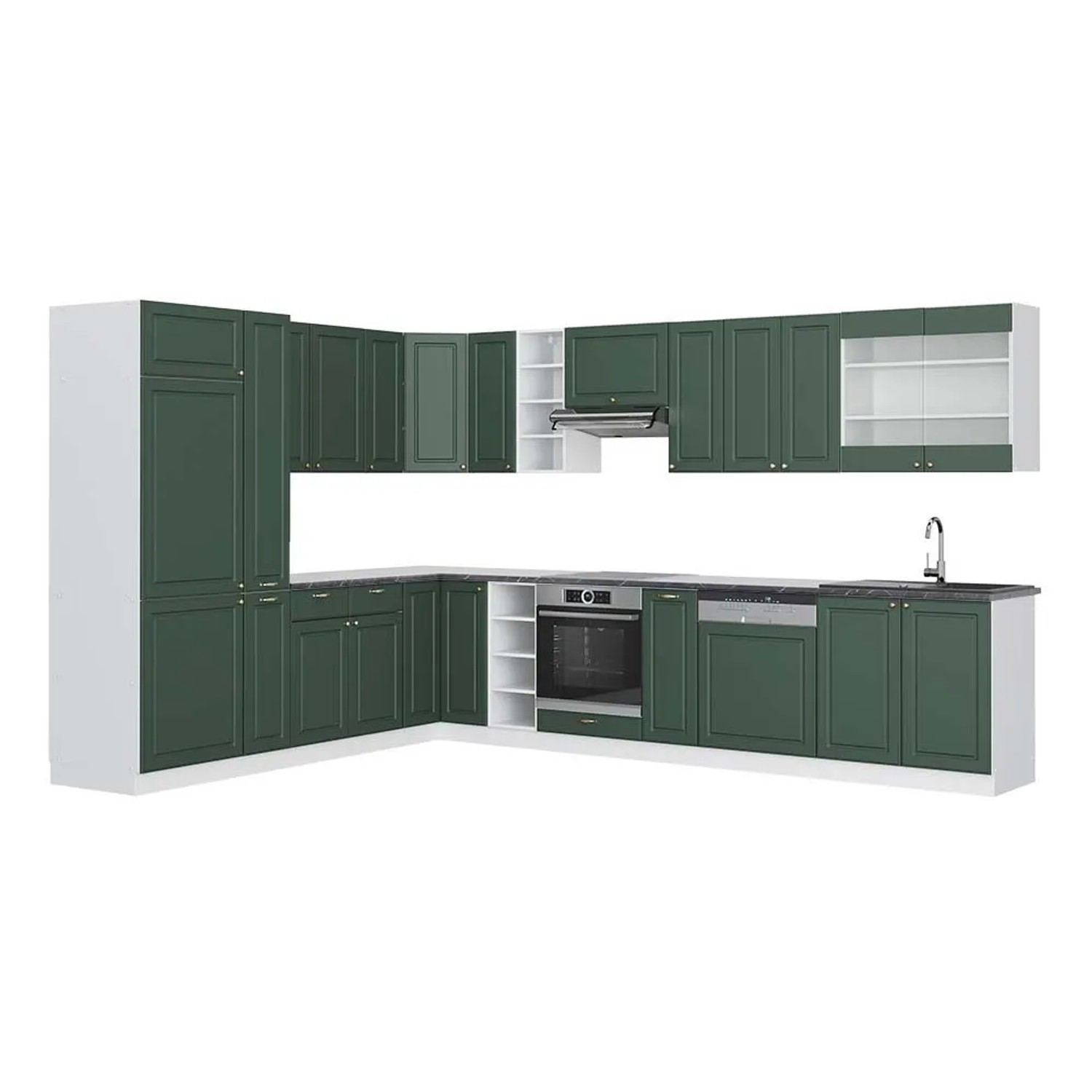 Vicco Eckküche Fame-Line Grün-Gold Landhaus/Weiß 347 x 82, AP Anthrazit