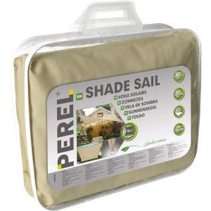 Verpacktes, wasserdurchlässiges Perel Viereck-Sonnensegel, 360x360 cm, in Creme.