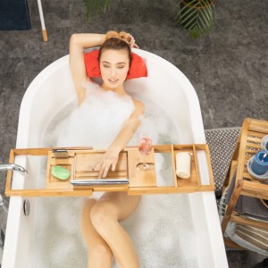 Relaxdays Badewannenablage Bambus Natur Ausziehbar Mit Buchstütze 107,5 cm x 23 cm x 5,5 cm 1,9 kg