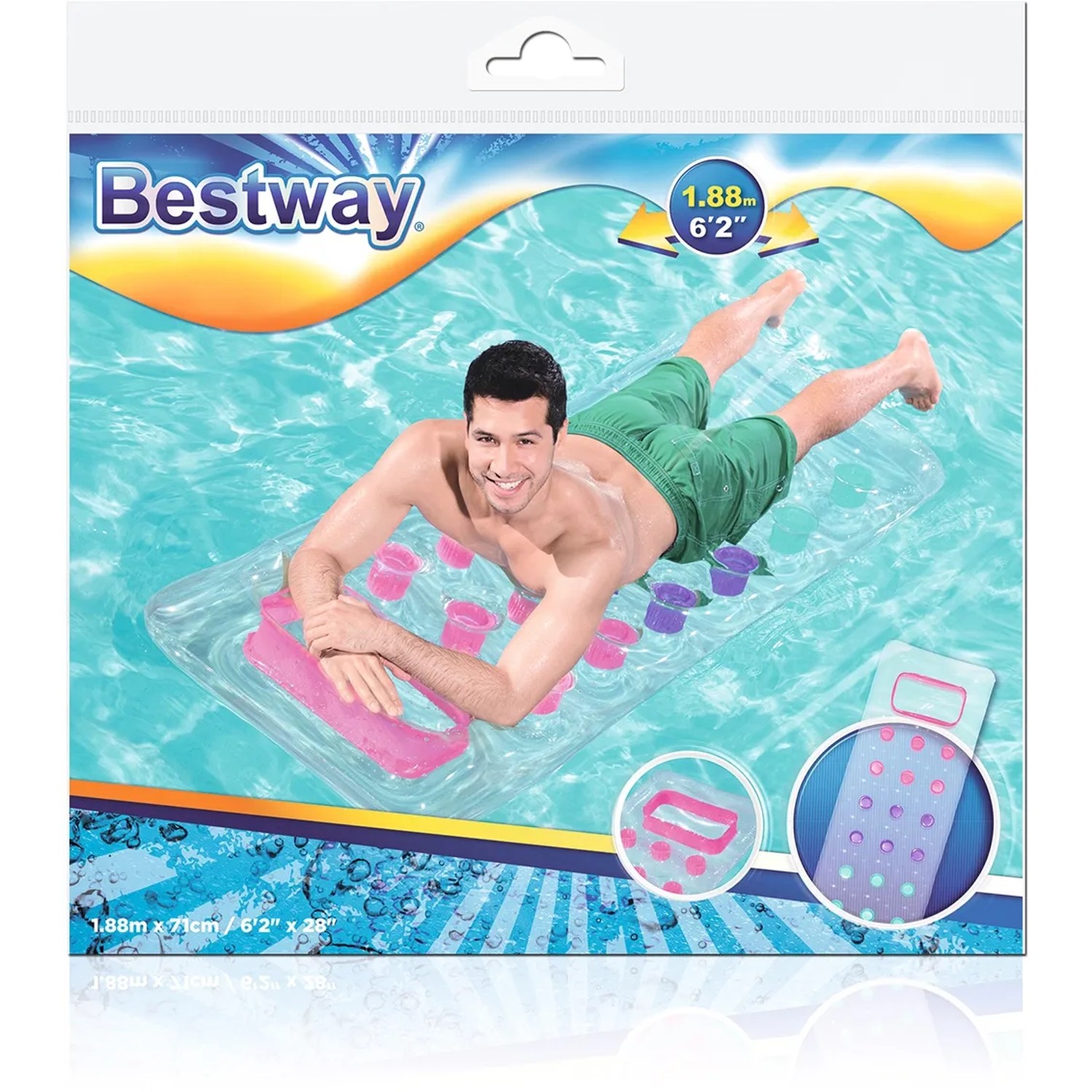Bestway Luftmatratze, 177x63cm, transparent mit farbigen Akzenten. Badespaß im Pool.