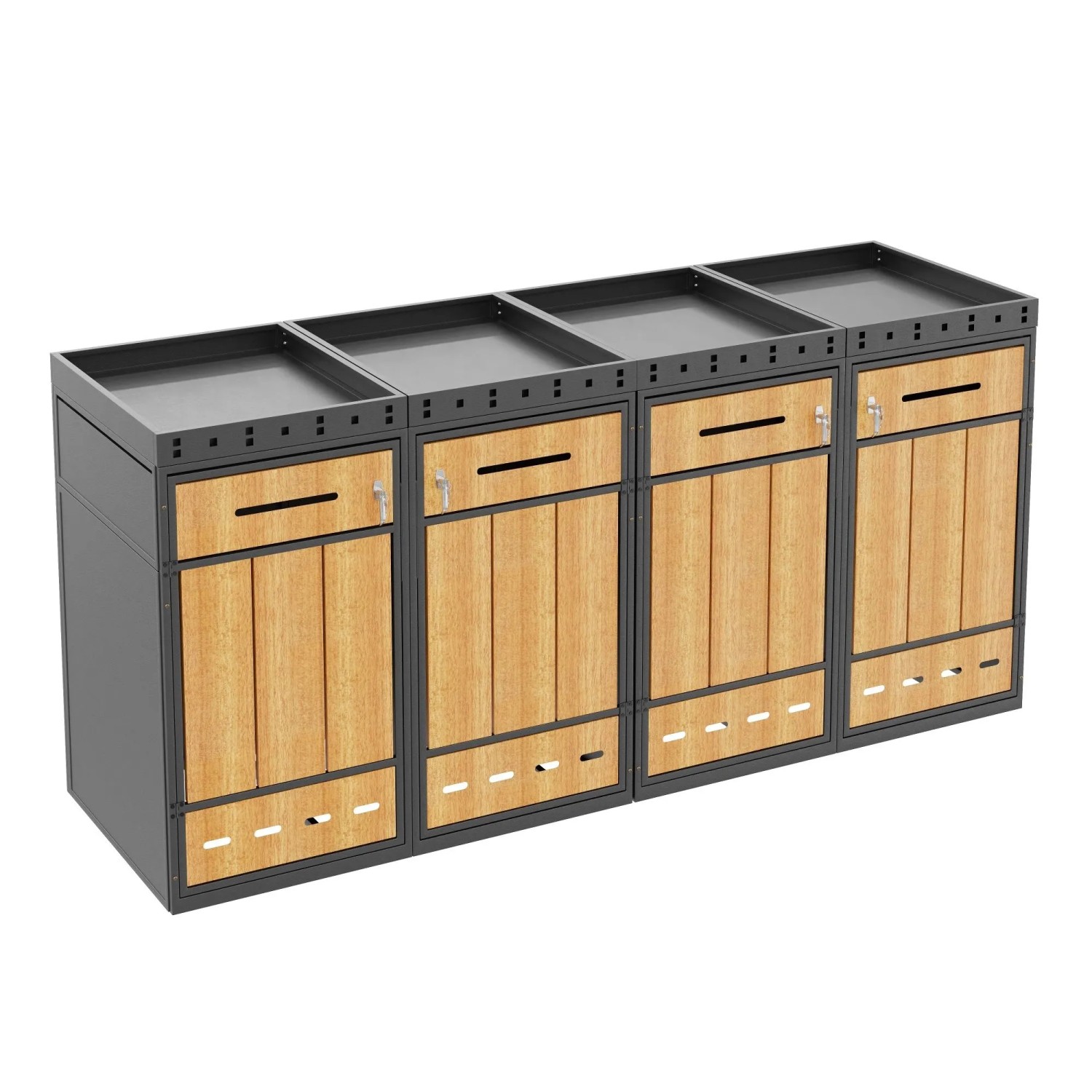 Mülltonnenbox 4er mit Pflanzdach Stahl Mülltonnenverkleidung Holzoptik Grau