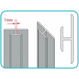 Aluminium H-Profil für Duschrückwände, zeigt Verbindung zweier Platten. Montagezubehör, 210cm lang.