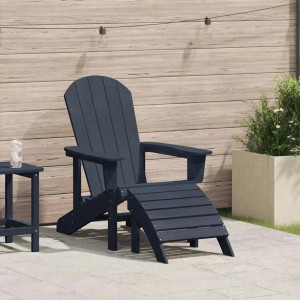 Marineblauer vidaXL Adirondack-Stuhl aus HDPE mit Fußstütze auf Terrasse. Bequemer Gartenstuhl für Outdoor.
