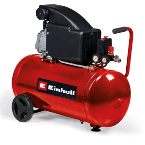 Einhell Kompressor TC-AC 270/50/8: Roter Druckluftkompressor mit 50-Liter-Tank und Manometer.