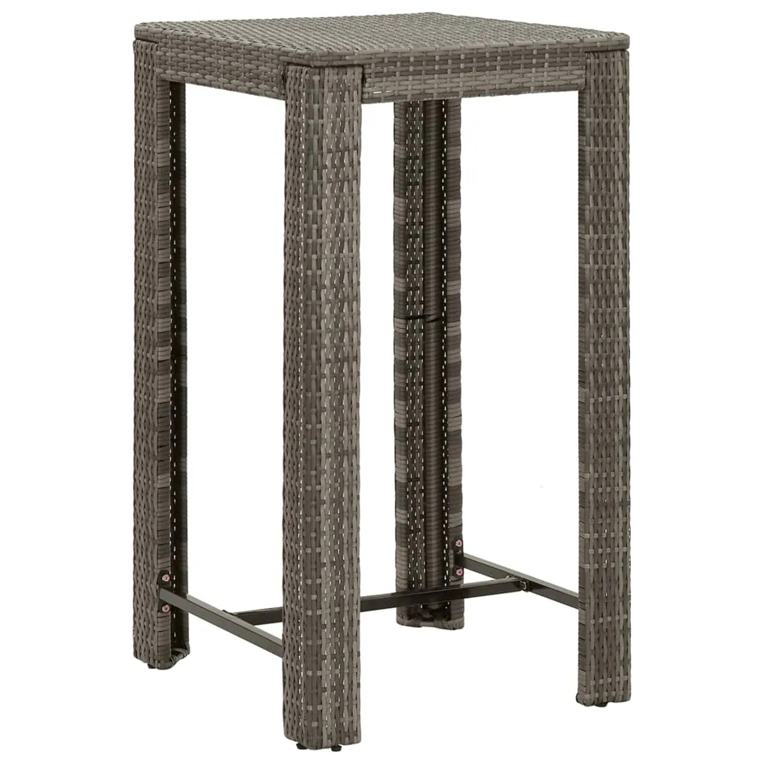 Grauer vidaXL Gartenbartisch aus Polyrattan, Teil eines 5-tlg. Gartenbar-Sets.