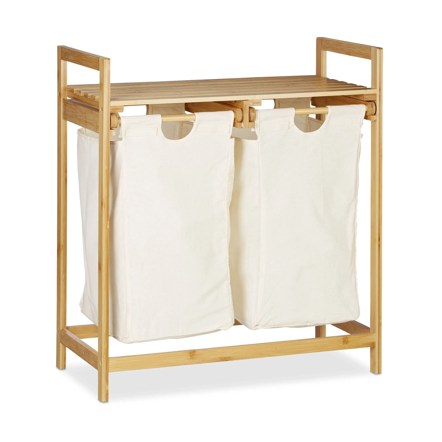 Relaxdays Wäschekorb Bambus Natur Weiß mit 2 Fächern 73 cm x 63,5 cm x 33 cm 4,2 kg