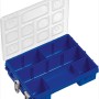 Blauer LUX Sortierkasten mit 7 Fächern und transparentem Deckel. Ideal zur Aufbewahrung.