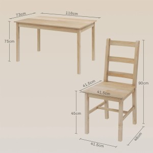 HOMCOM Essgruppe: Tisch (118x73cm) und Stuhl aus Kiefernholz, naturfarben.