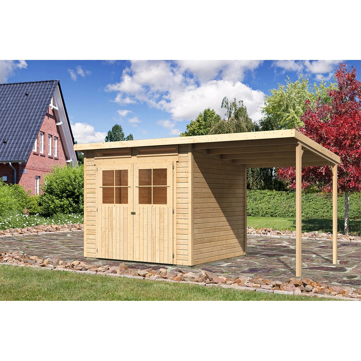 Karibu Holz-Gartenhaus/Gerätehaus Genf 4 Natur BxT: 426 cm x 213 cm