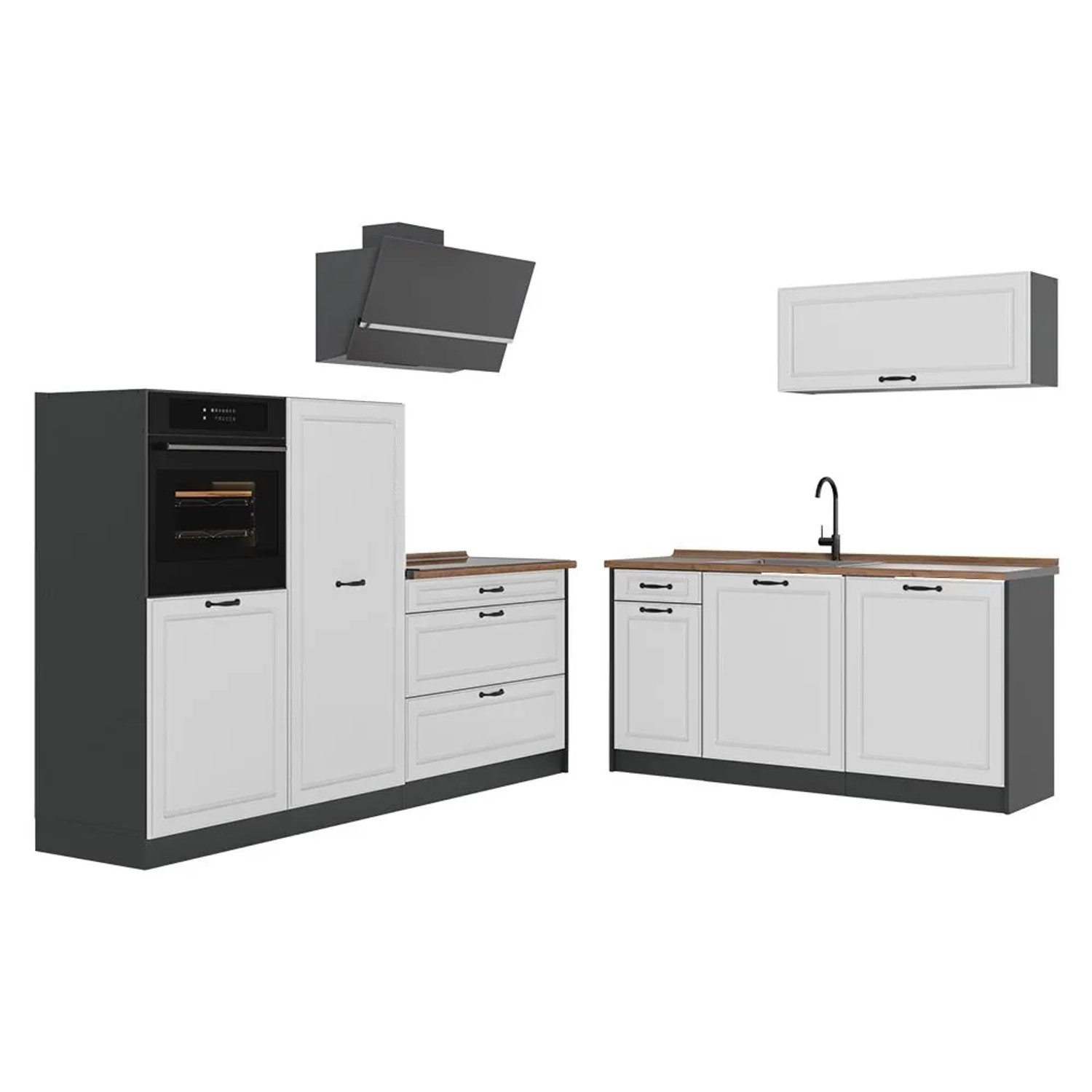 Vicco Küchenzeile R-Line Weiß Landhaus/Anthrazit 220 x 143 Arbeitsplatte Goldkraft Eiche Art Nr 67843