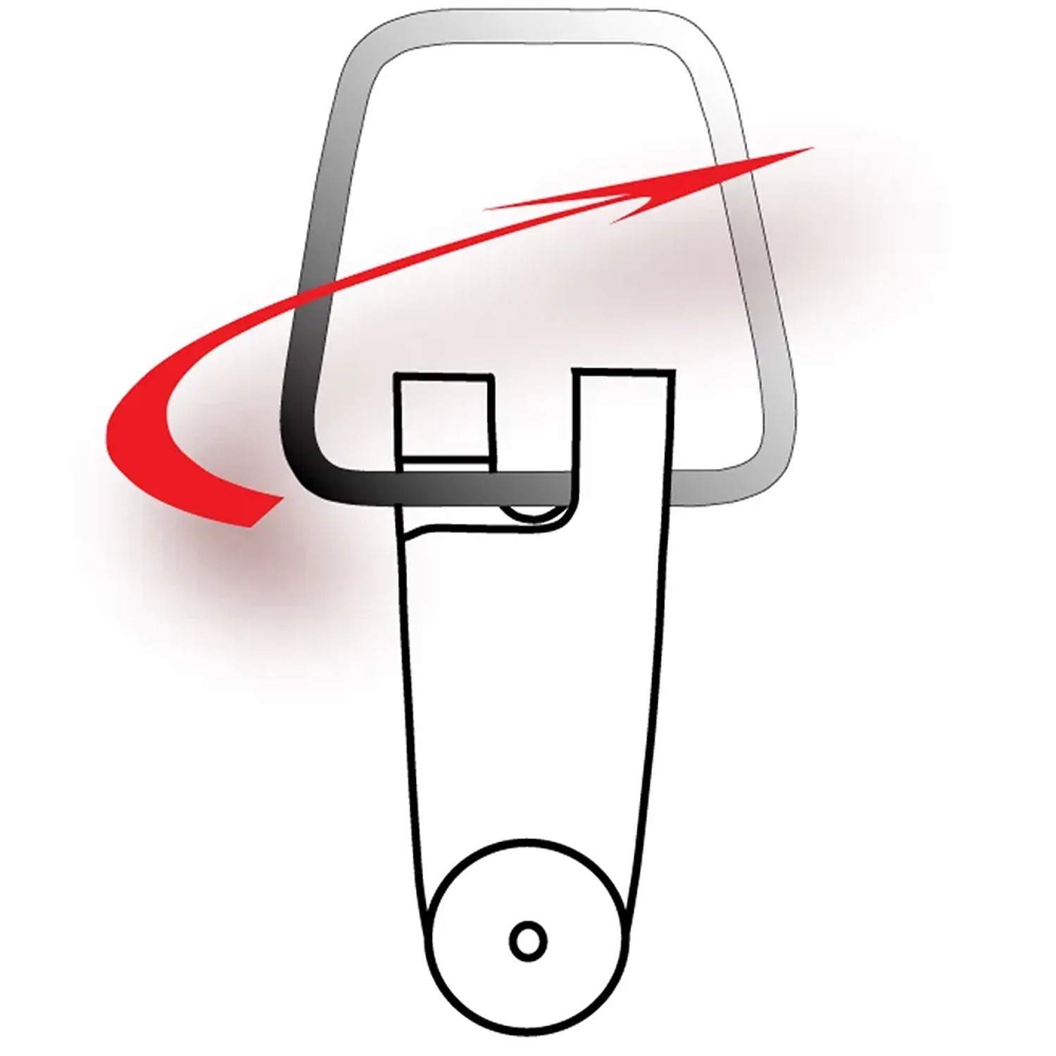 Floracord Drehfix-Ösenersatz: Schemazeichnung der Funktionsweise mit rotem Pfeil.
