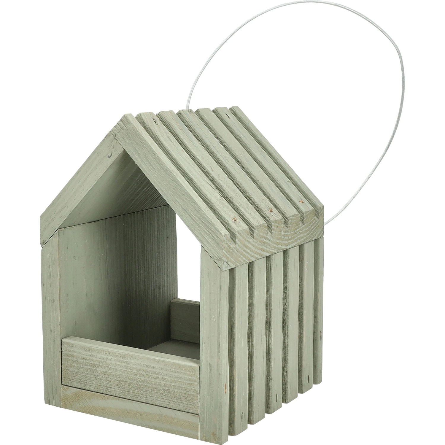 Vogelhaus aus Holz mit Rillen 19 cm 13,5 cm x 14 cm Moosgrau