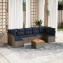 Graue 8-tlg. vidaXL Garten-Sofagarnitur aus Rattan mit marineblauen Kissen und Tisch.