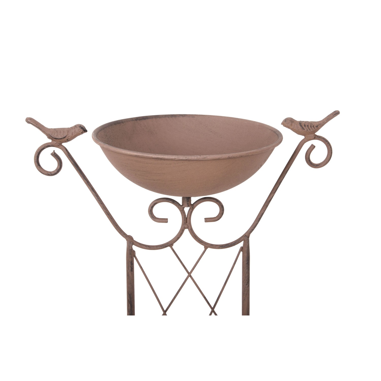 Dekorative, braune Vogeltränke aus Eisen mit Vogel-Figuren für Garten und Terrasse.