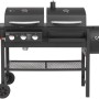 El Fuego 3in1 Kombigrill Sierra: Gas-, Holzkohle- und Smoker-Grill in Schwarz mit Ablagefläche und Rädern.