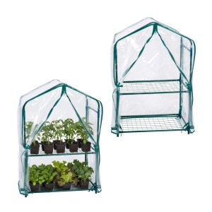 Relaxdays Balkongewächshaus Stahl PVC Grün Transparent Aufrollbar 2er Pack 95 cm x 59 cm x 39 cm