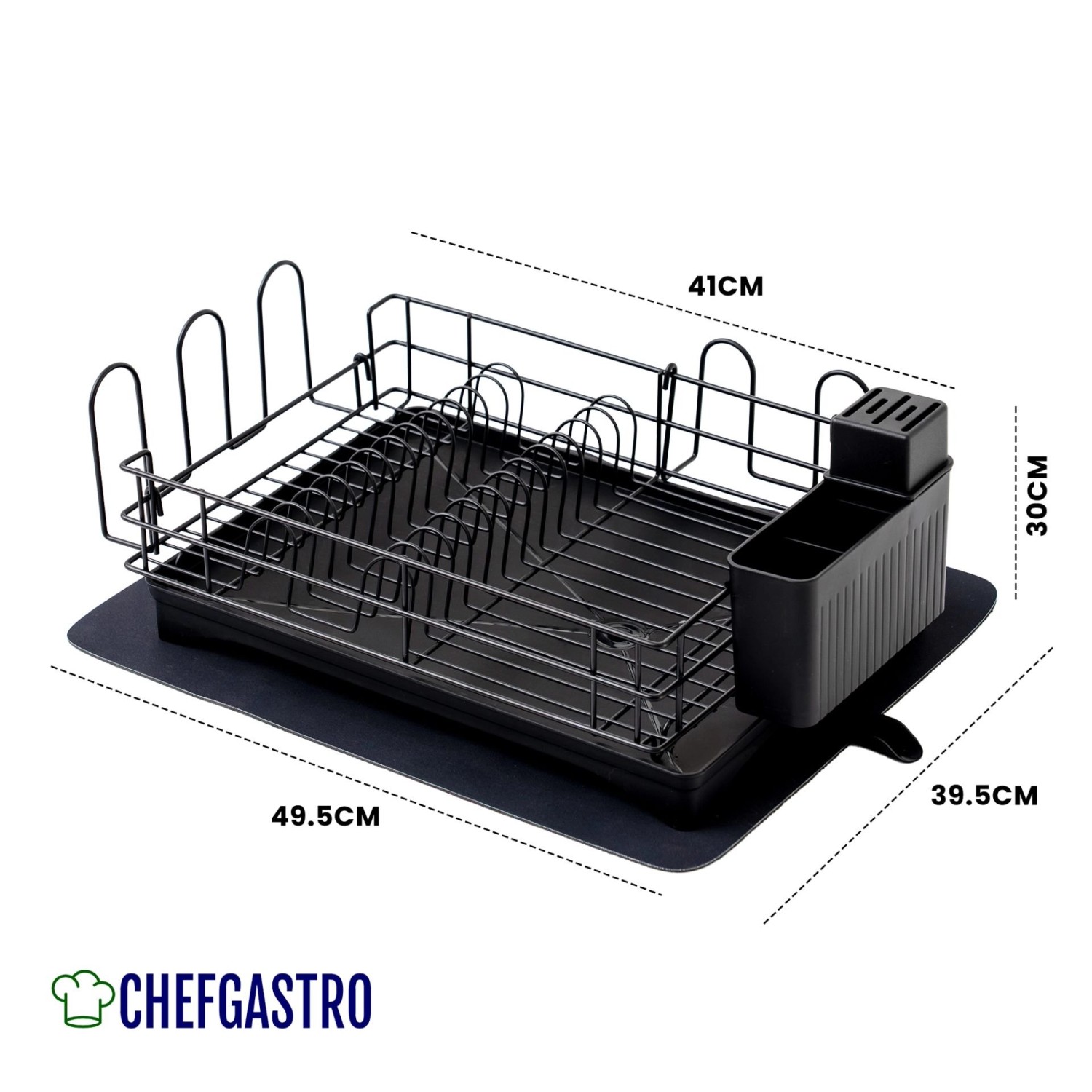 CHEFGASTRO Abtropfgestell Geschirr 15x42x31cm Stahl Mit Besteckhalter Tassenhalter Drehbarem Wasserablauf Abtropfbrett & Trockenmatte_6