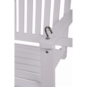 Detailansicht der weißen Garden Pleasure Hängebank Augusta aus Holz mit Haken.