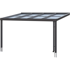 Skan Holz Terrassenüberdachung Modena, 434x307 cm, Aluminium Anthrazit mit Glasdach.