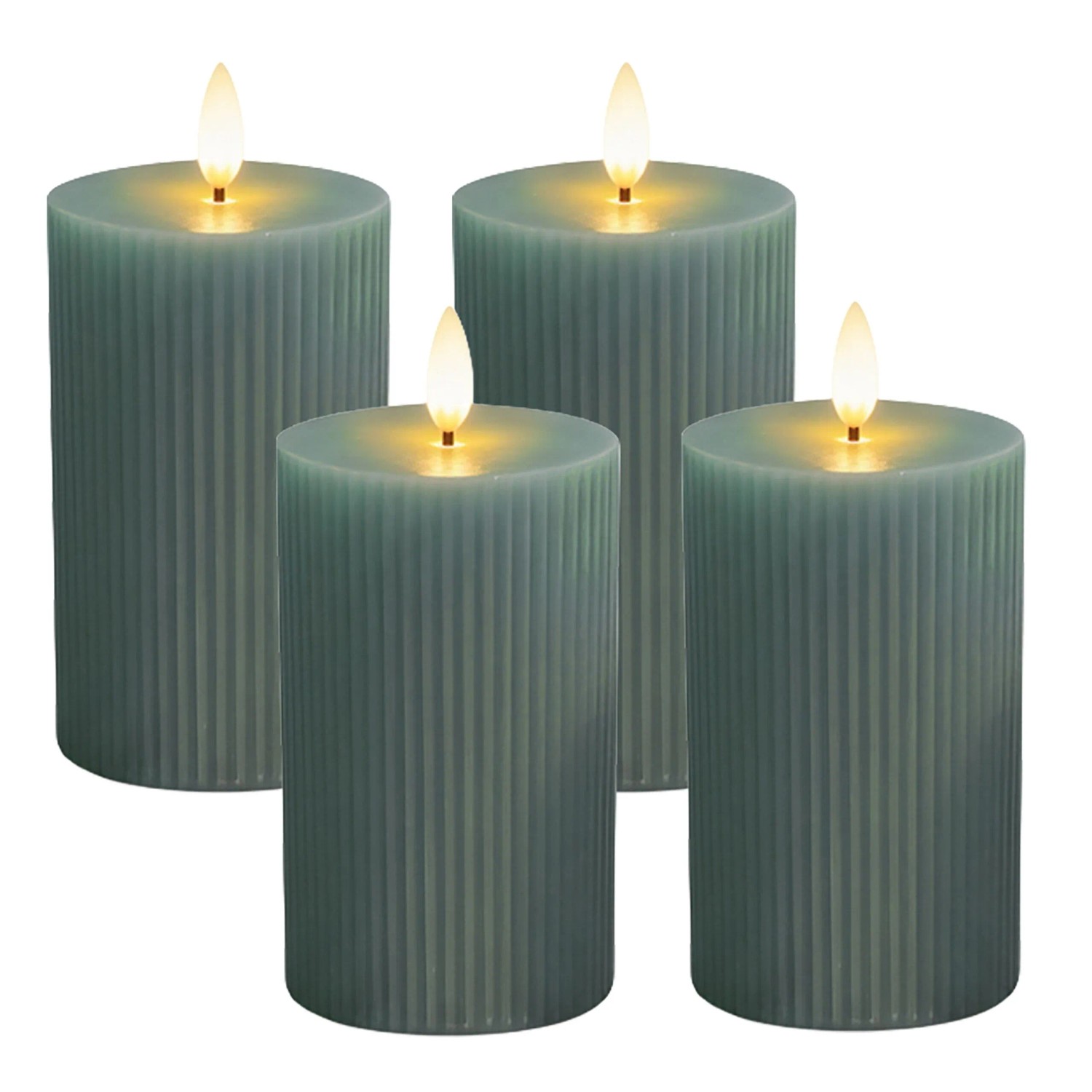 Relaxdays LED Kerzen 4er Set Echtwachs Khaki Flammenlos Flackernd 13 cm x 7,5 cm