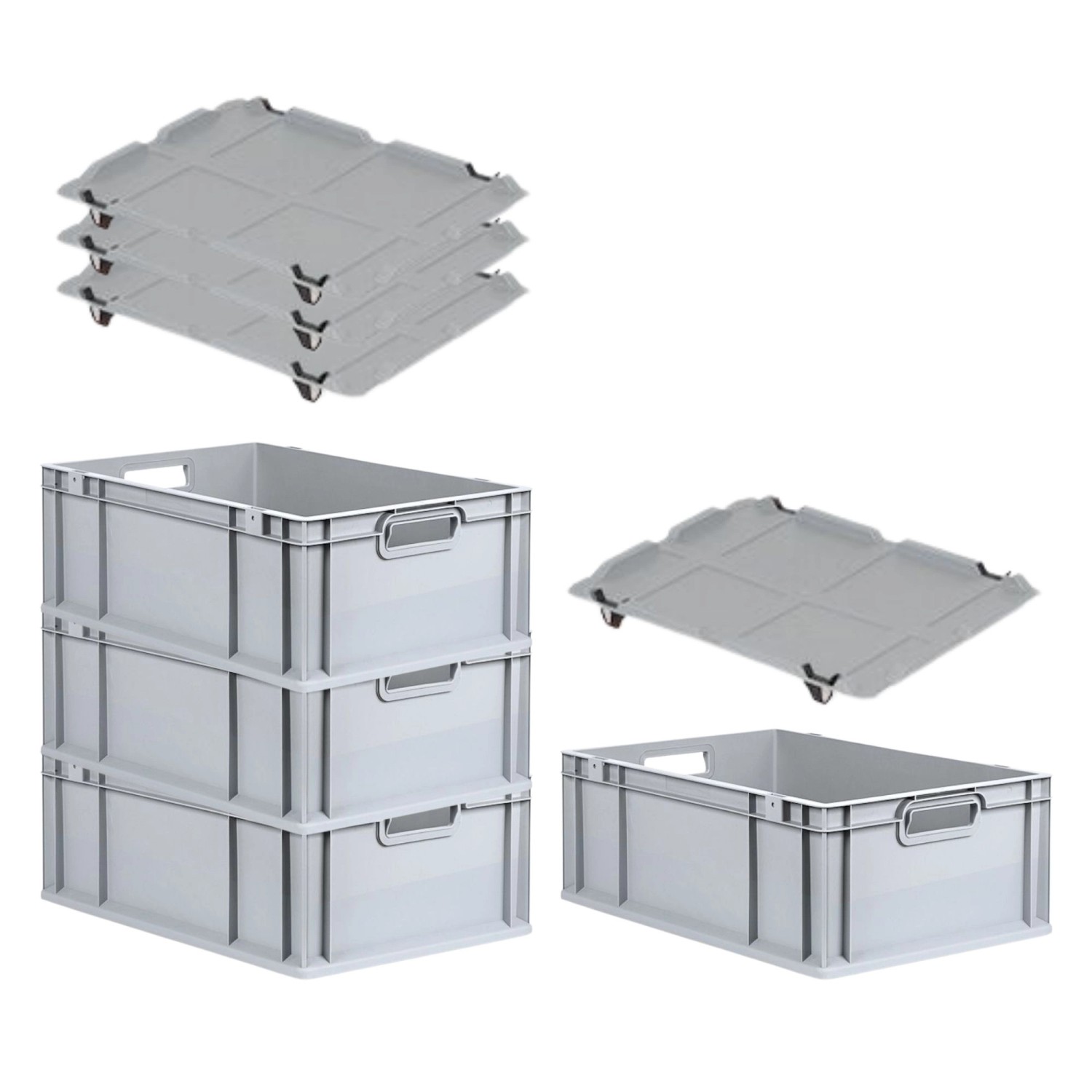 PROREGAL SuperSparSet 4x Eurobox NextGen Grip mit Auflagedeckel mit 4 Schwarzen Schiebeschnappverschlüssen HxBxT 22 x 40...