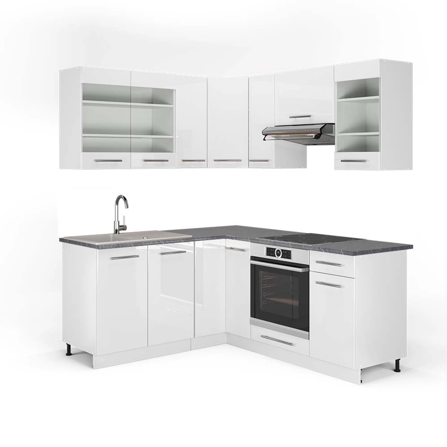 Vicco Fame-Line Eckküche Weiß Hochglanz/Weiß 160 x 190 cm AP Anthrazit günstig online kaufen