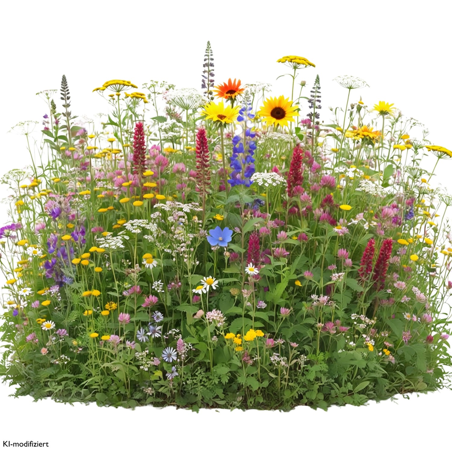 Farbenfrohe LaCaTho Nektar-Pollen-Mischung mit vielfältigen Wildblumen, Sonnenblumen und Lupinen. Ideal für Bienenweide.