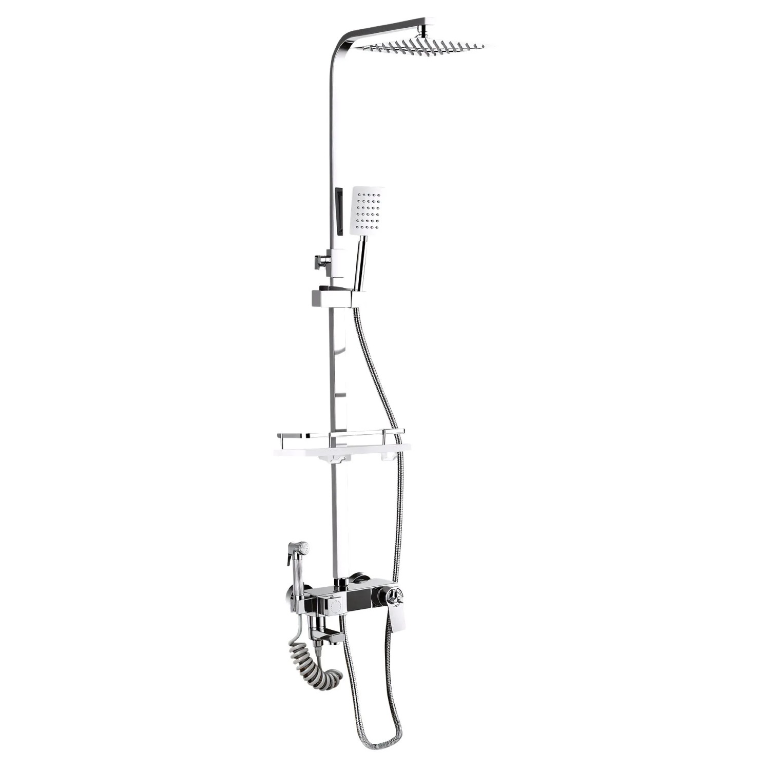 PXloue Thermostat Duschset Edelstahl mit  Regendusche und Handbrause-Höhenverstellbare Duschsäule 85–124 cm