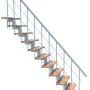 Minka Mittelholmtreppe Comfort Top, Buche weiß, mit Metallgeländer. Raumspartreppe für Innenräume.