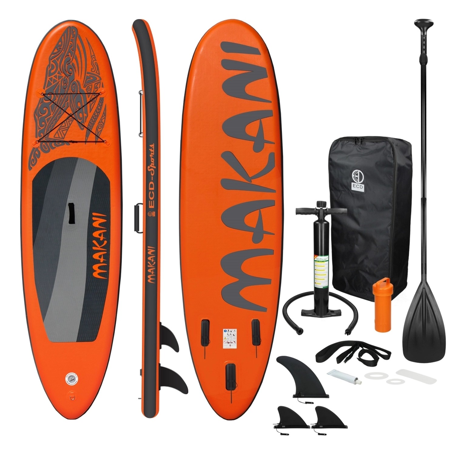 ECD Germany Aufblasbares Stand Up Paddle Board Makani 320x82x15 cm Orange PVC