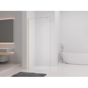 Baliv Duschwand DUK-120.180 Walk-In Gold, 90x200 cm, mit goldenem Rahmen im modernen Badezimmer.
