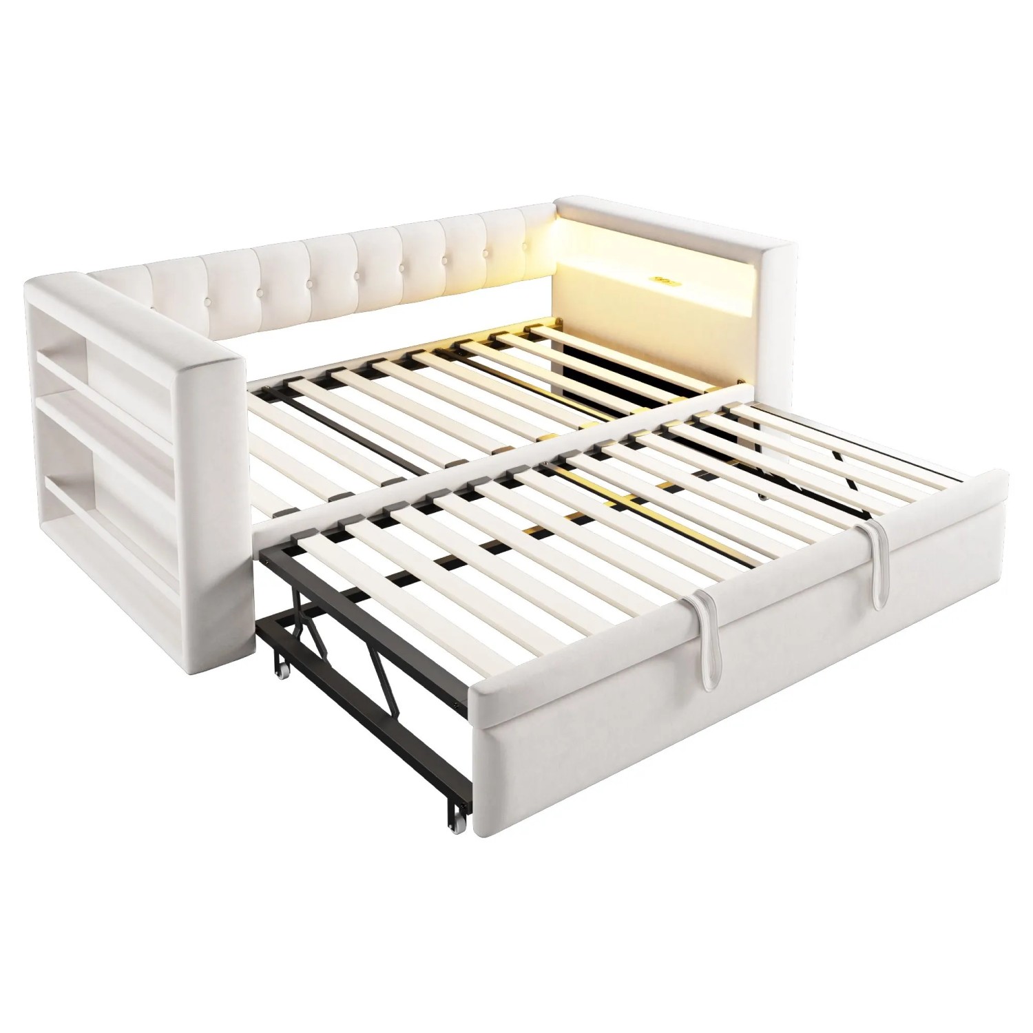 Merax Schlafsofa 90/180x190cm LED Stauraum Beige
