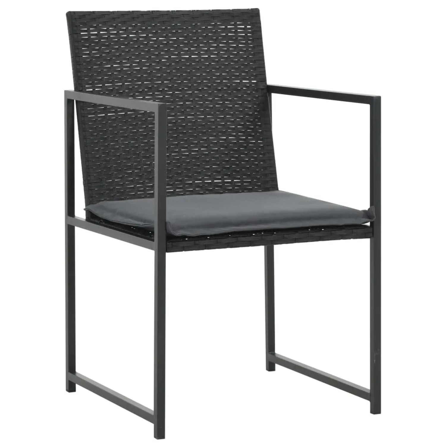 Schwarzer Gartenstuhl aus Rattan mit Auflage, Teil der 7-tlg. vidaXL Essgruppe.
