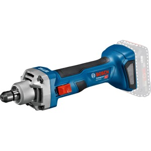 Bosch Professional Akku-Geradschleifer GGS 18 V-20 mit blauem Gehäuse und angedeutetem Akku.