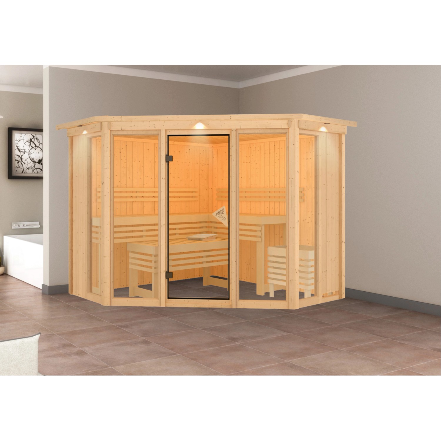 Karibu Sauna Anea 2 LED-Dachkranz Natur
