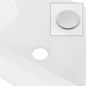 Weißes, eckiges ML-Design Handwaschbecken aus Keramik mit Hahnloch rechts und Ablauf.