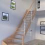 StarWood Treppe Rhodos Eiche, gewendelt, mit Edelstahl-Designgeländer. Offene Holztreppe für den Innenbereich.
