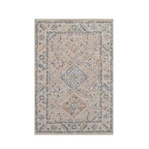 Vercai Teppich Savannah 160x230 cm. Beiges Design mit dunkelblauen, grünen und braunen Mustern. Waschbar, rutschhemmend.