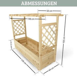 DELUKE Hochbeet mit Rankgitter THAO mit Vlies Handschuhe Pflanzkasten mit Rankhilfe Blumenkasten für Kletterpflanzen 128cm Breit