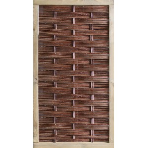 Geschlossener Weidengeflechtzaun (94x180cm) mit Holzrahmen für den Sichtschutz im Garten.