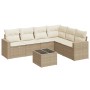 Beige 7-tlg. vidaXL Garten-Sofagarnitur aus Rattan mit Kissen und Tisch.