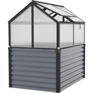 Vitavia Hochfrühbeet Gamma, schwarz, mit aufstellbarem Dachfenster. Metall-Hochbeet für Garten und Balkon.