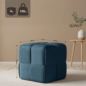 CLP Sitzhocker Forinta aus dunkelblauem Cord, 40x40x40 cm. Stabiler Hocker, max. 100 kg Belastung.