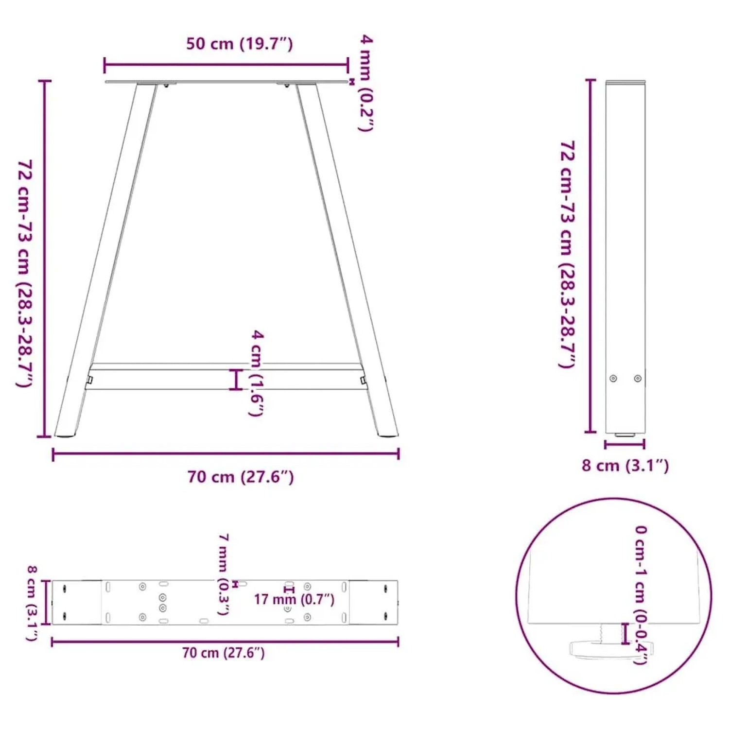 vidaXL Esstischbeine A-Form 2 Stk Anthrazit 70x72-73 cm Stahl 4012854_10