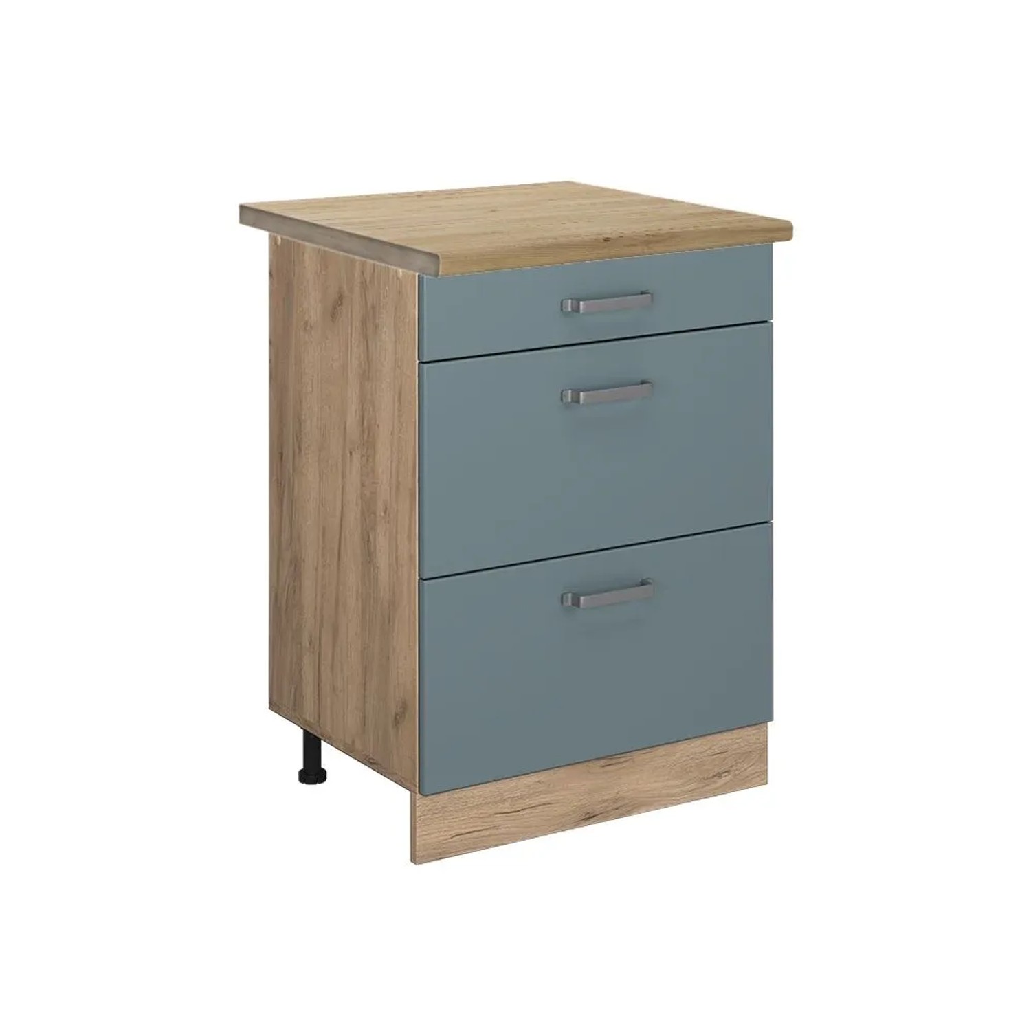 Vicco Küchenunterschrank R-Line Blau-Grau Goldkraft Eiche 60 cm mit Schubladen AP Eiche