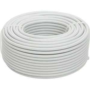 Weißes Koaxialkabel, 2-fach abgeschirmt, 50 m Rolle für TV- und Sat-Anlagen.